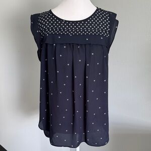 LOFT Dark Blue Sleeveless Blouse with Pattern